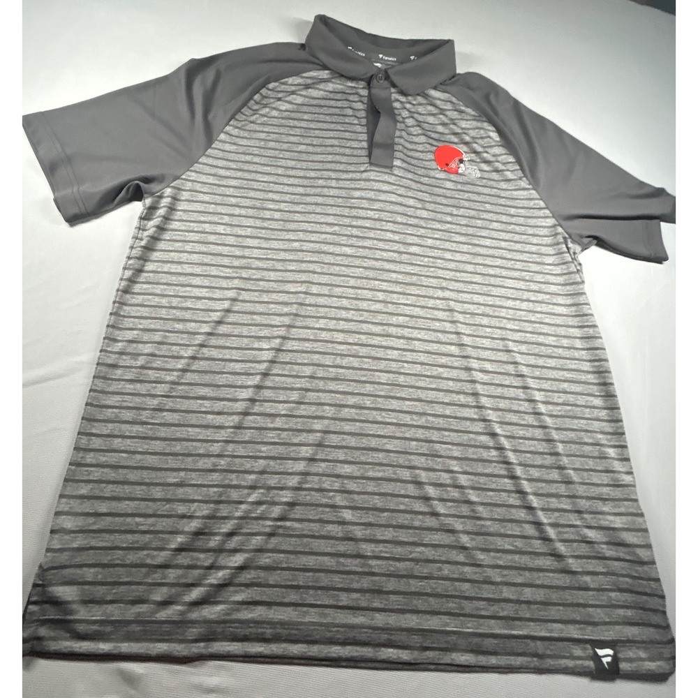Fanatics Cleveland Browns Mens XL Polo Shirt Grey Striped Short Sleeve NFL Logo
